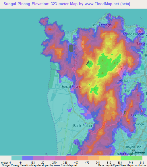 Sungai Pinang,Malaysia Elevation Map