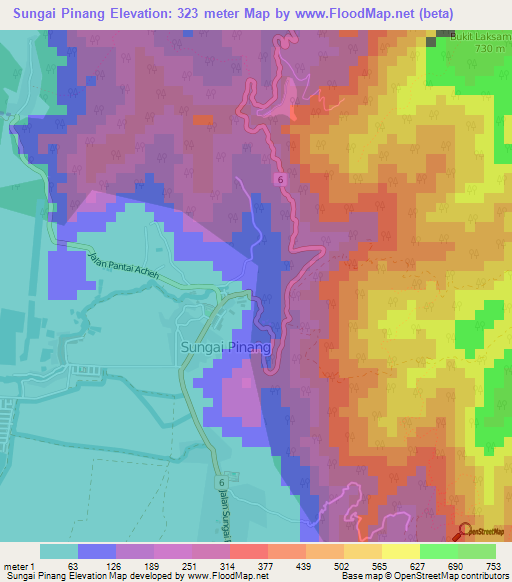 Sungai Pinang,Malaysia Elevation Map