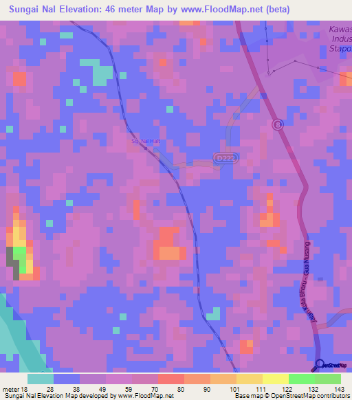 Sungai Nal,Malaysia Elevation Map