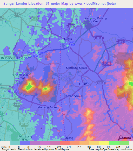 Sungai Lembu,Malaysia Elevation Map