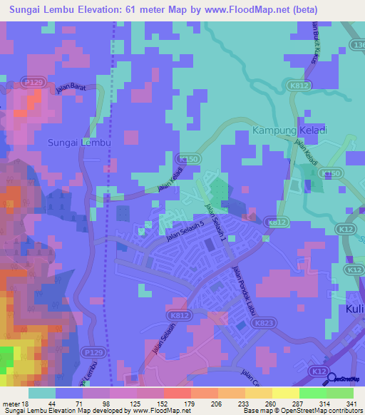 Sungai Lembu,Malaysia Elevation Map