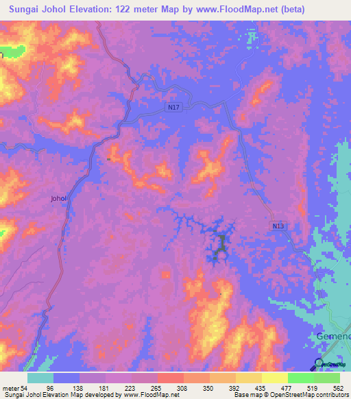 Sungai Johol,Malaysia Elevation Map