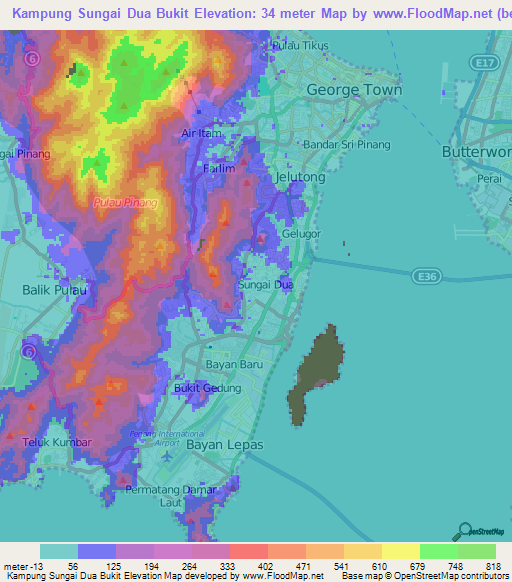 Kampung Sungai Dua Bukit,Malaysia Elevation Map