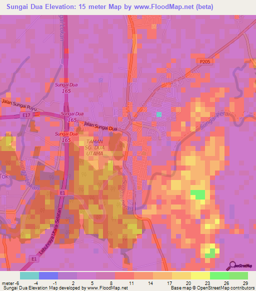 Sungai Dua,Malaysia Elevation Map