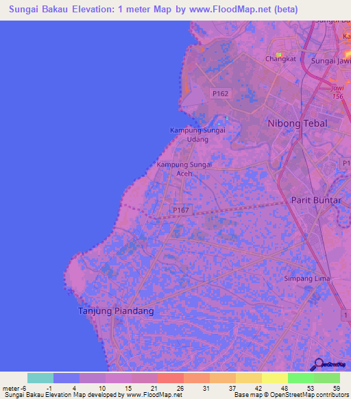 Sungai Bakau,Malaysia Elevation Map