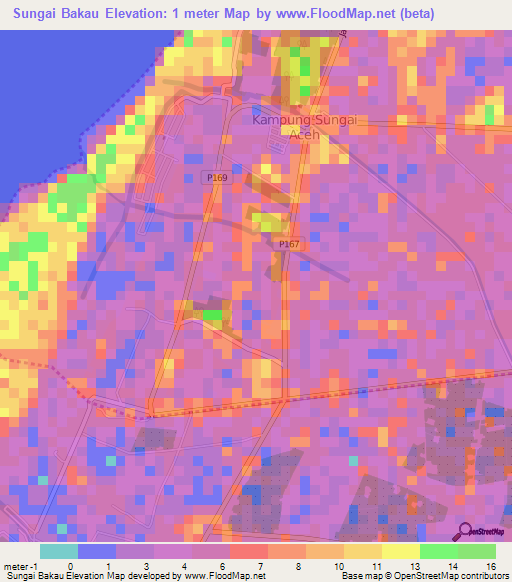 Sungai Bakau,Malaysia Elevation Map