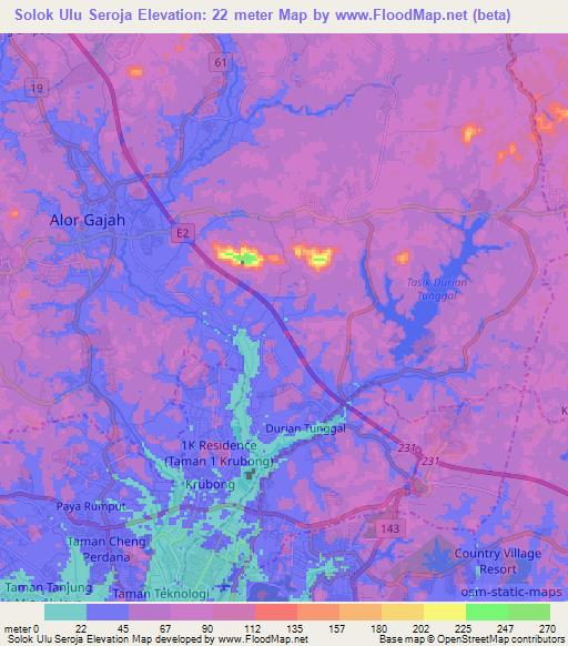 Solok Ulu Seroja,Malaysia Elevation Map