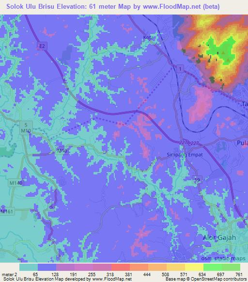 Solok Ulu Brisu,Malaysia Elevation Map