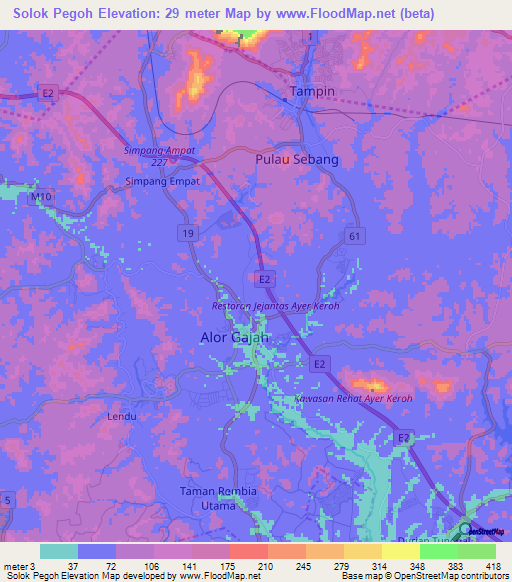 Solok Pegoh,Malaysia Elevation Map