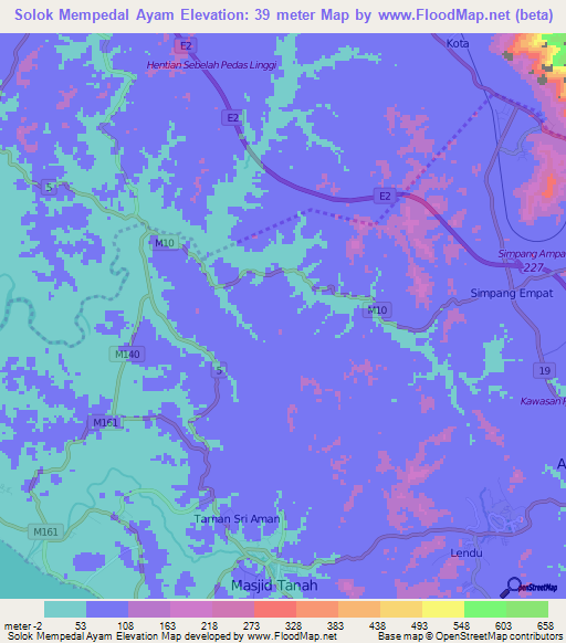 Solok Mempedal Ayam,Malaysia Elevation Map