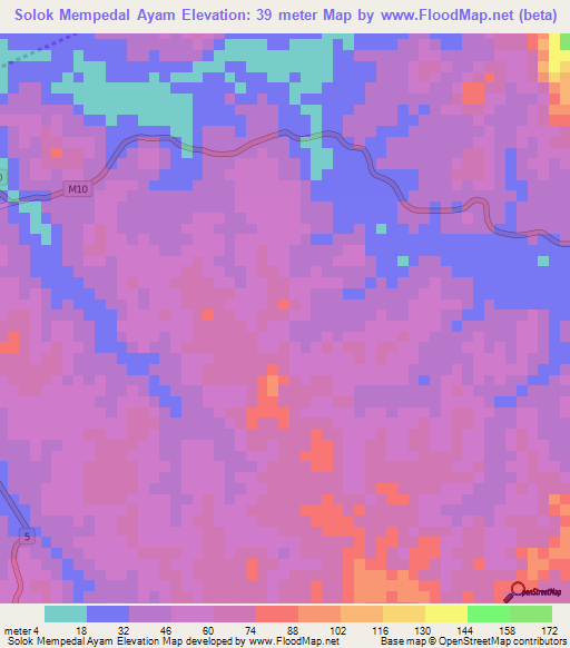 Solok Mempedal Ayam,Malaysia Elevation Map