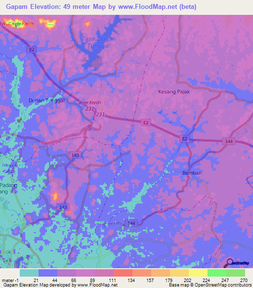 Gapam,Malaysia Elevation Map