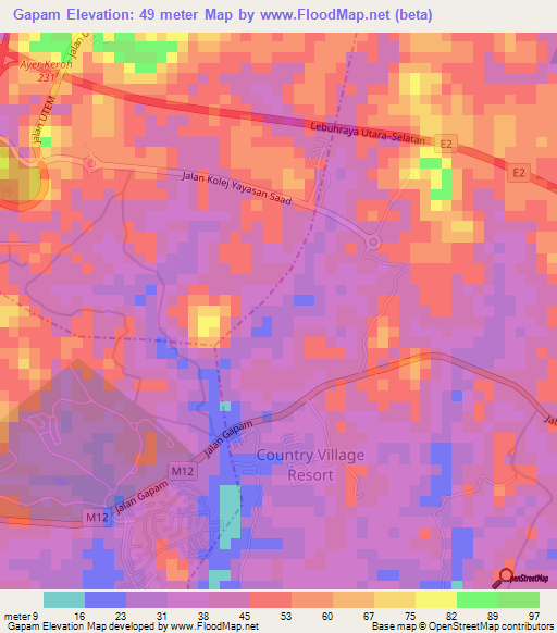 Gapam,Malaysia Elevation Map