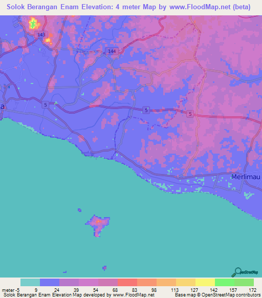 Solok Berangan Enam,Malaysia Elevation Map