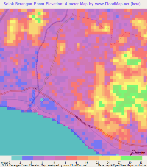 Solok Berangan Enam,Malaysia Elevation Map