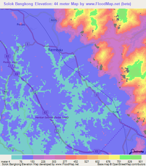 Solok Bangkong,Malaysia Elevation Map