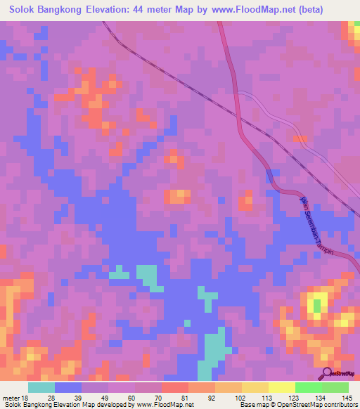 Solok Bangkong,Malaysia Elevation Map