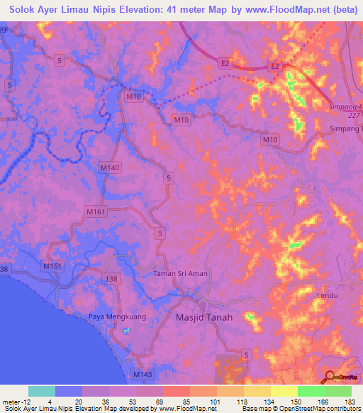 Solok Ayer Limau Nipis,Malaysia Elevation Map