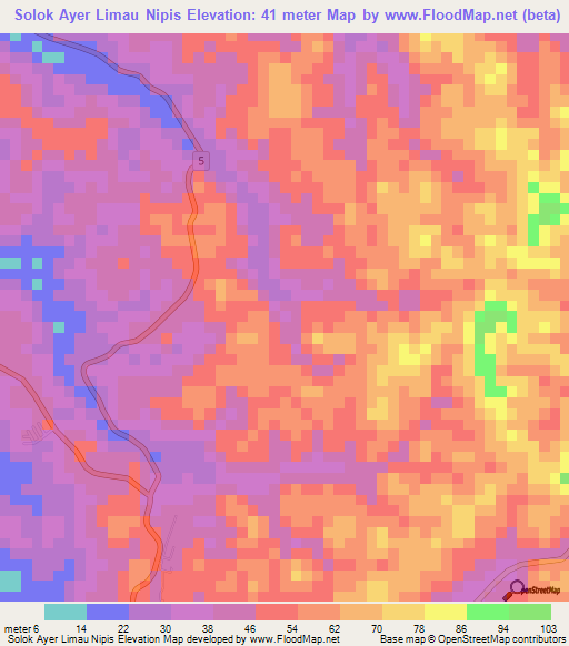 Solok Ayer Limau Nipis,Malaysia Elevation Map