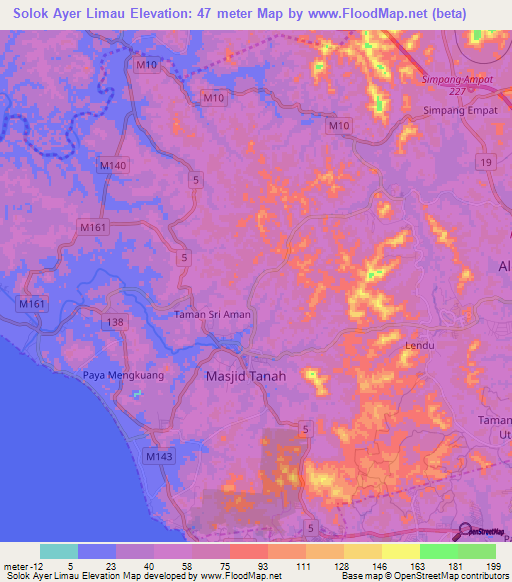 Solok Ayer Limau,Malaysia Elevation Map