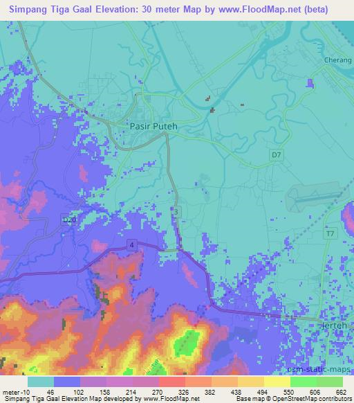 Simpang Tiga Gaal,Malaysia Elevation Map