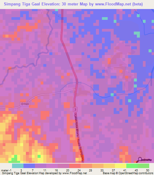 Simpang Tiga Gaal,Malaysia Elevation Map