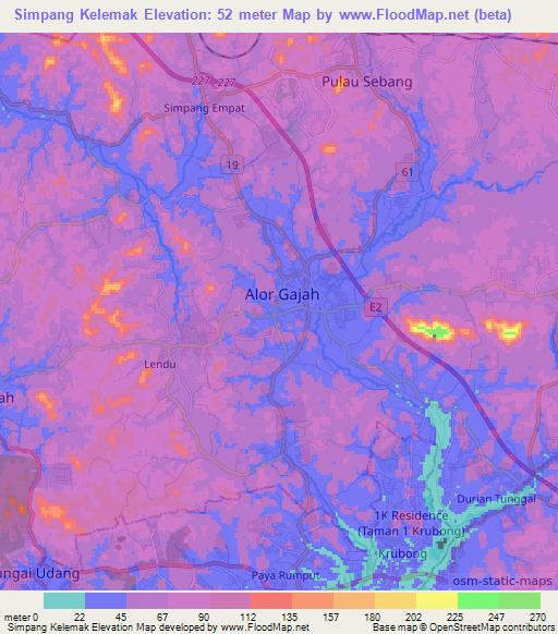 Simpang Kelemak,Malaysia Elevation Map