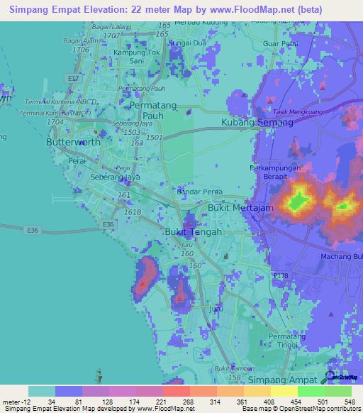 Simpang Empat,Malaysia Elevation Map