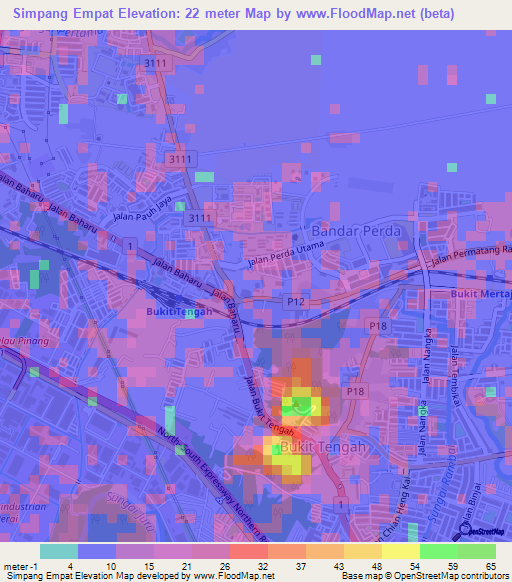 Simpang Empat,Malaysia Elevation Map