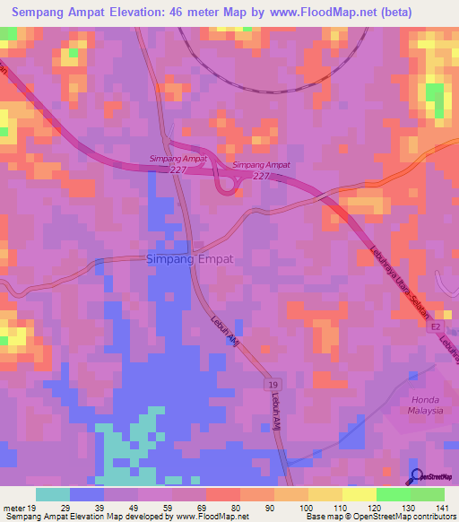 Sempang Ampat,Malaysia Elevation Map