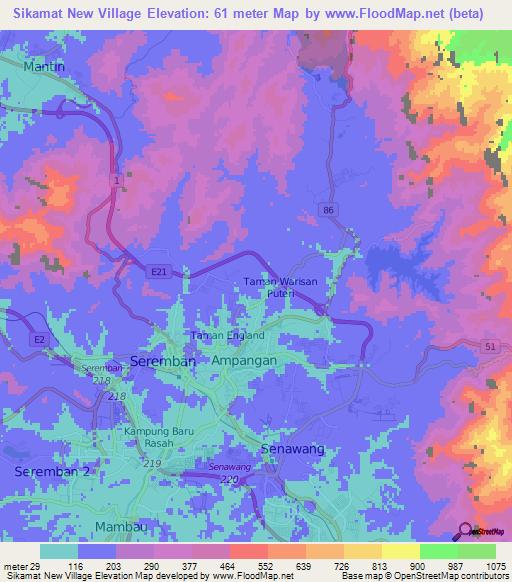 Sikamat New Village,Malaysia Elevation Map