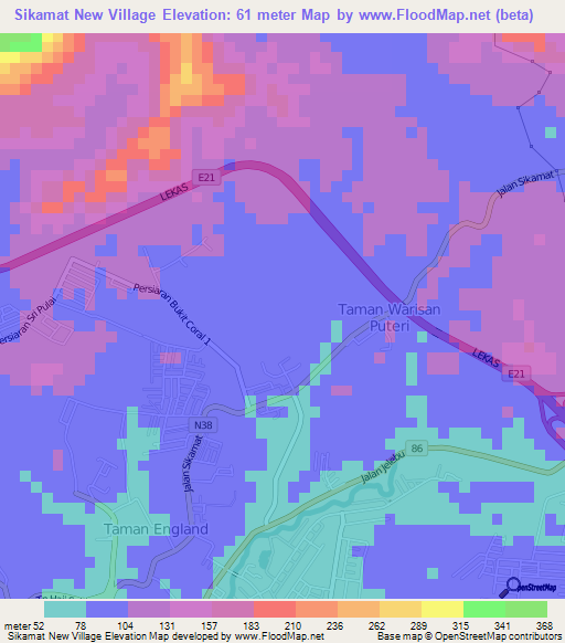 Sikamat New Village,Malaysia Elevation Map