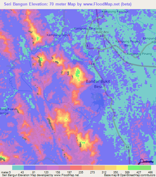 Seri Bangun,Malaysia Elevation Map