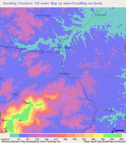 Senaling,Malaysia Elevation Map