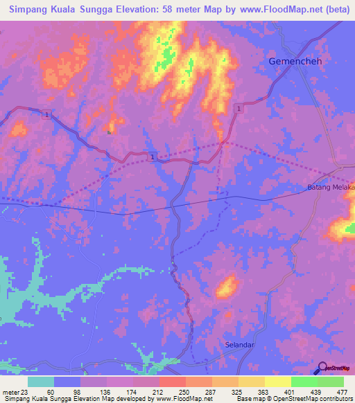 Simpang Kuala Sungga,Malaysia Elevation Map