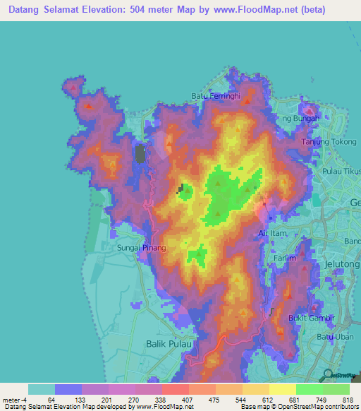 Datang Selamat,Malaysia Elevation Map