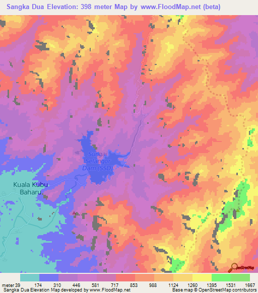 Sangka Dua,Malaysia Elevation Map