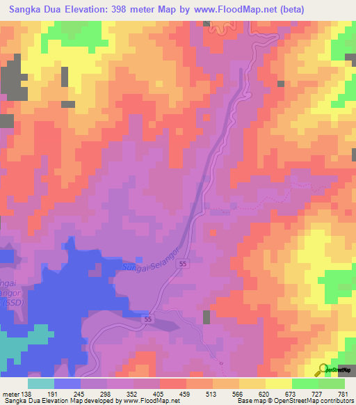 Sangka Dua,Malaysia Elevation Map