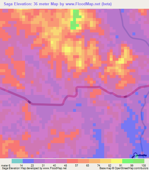 Saga,Malaysia Elevation Map