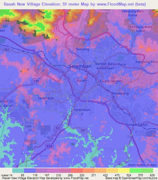 Rasah New Village,Malaysia Elevation Map