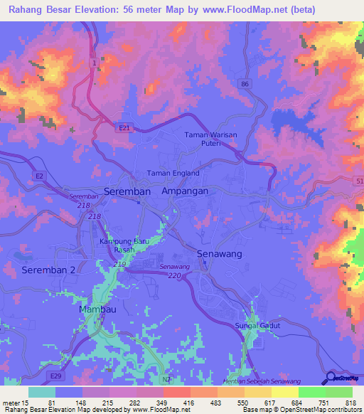 Rahang Besar,Malaysia Elevation Map