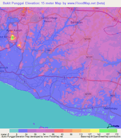 Bukit Punggai,Malaysia Elevation Map