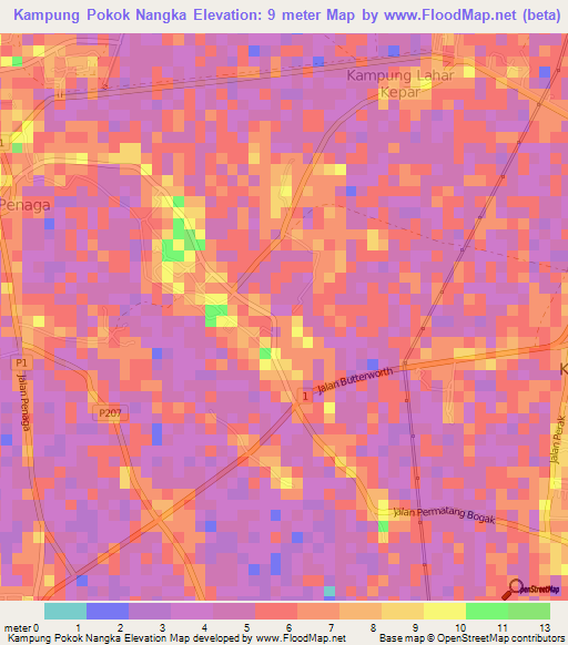 Kampung Pokok Nangka,Malaysia Elevation Map