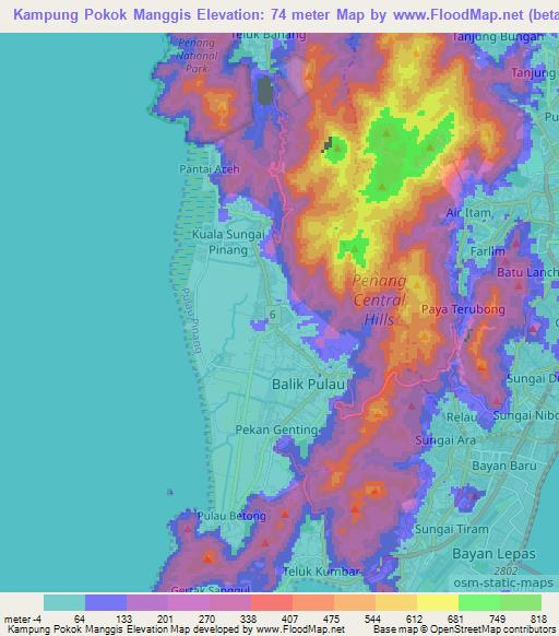 Kampung Pokok Manggis,Malaysia Elevation Map