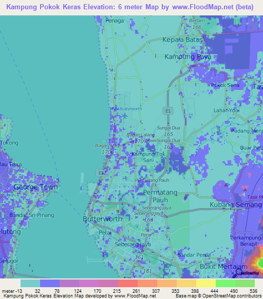 Kampung Pokok Keras,Malaysia Elevation Map