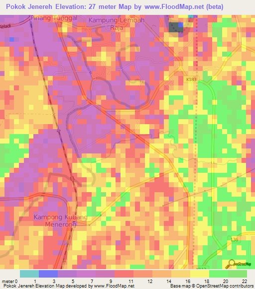 Pokok Jenereh,Malaysia Elevation Map