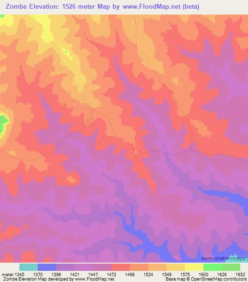 Zombe,Zambia Elevation Map