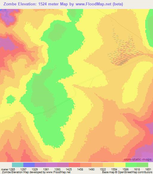 Zombe,Zambia Elevation Map