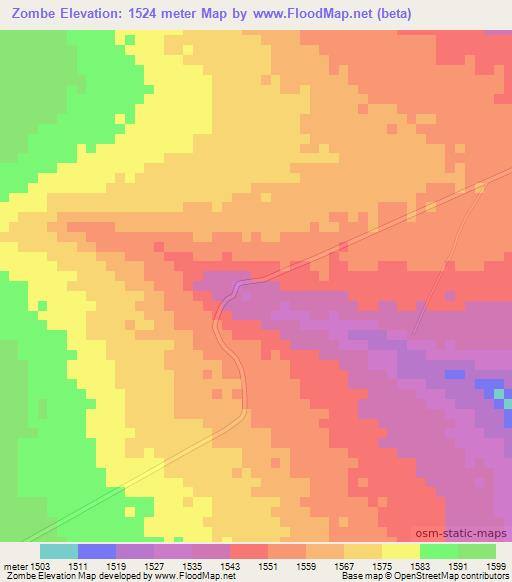 Zombe,Zambia Elevation Map