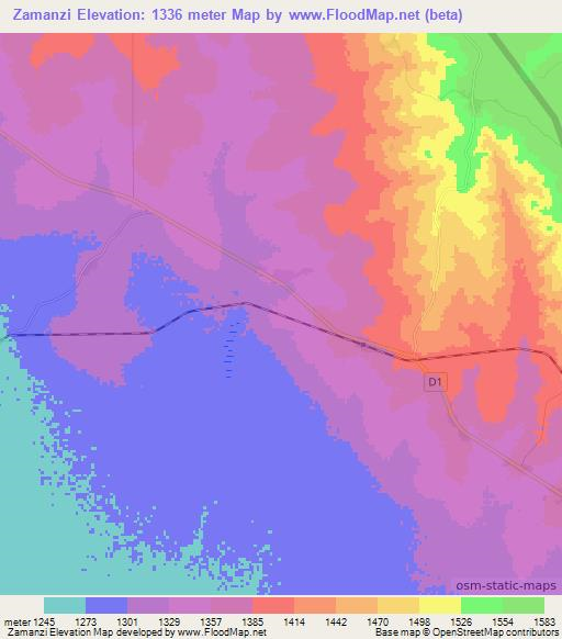 Zamanzi,Zambia Elevation Map